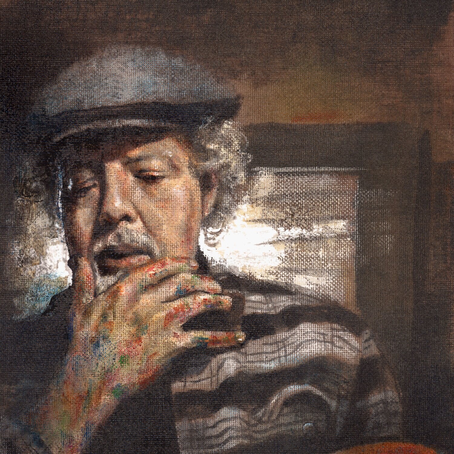 "Self-Portrait" Original Mixed-Media Work on Linen on Board