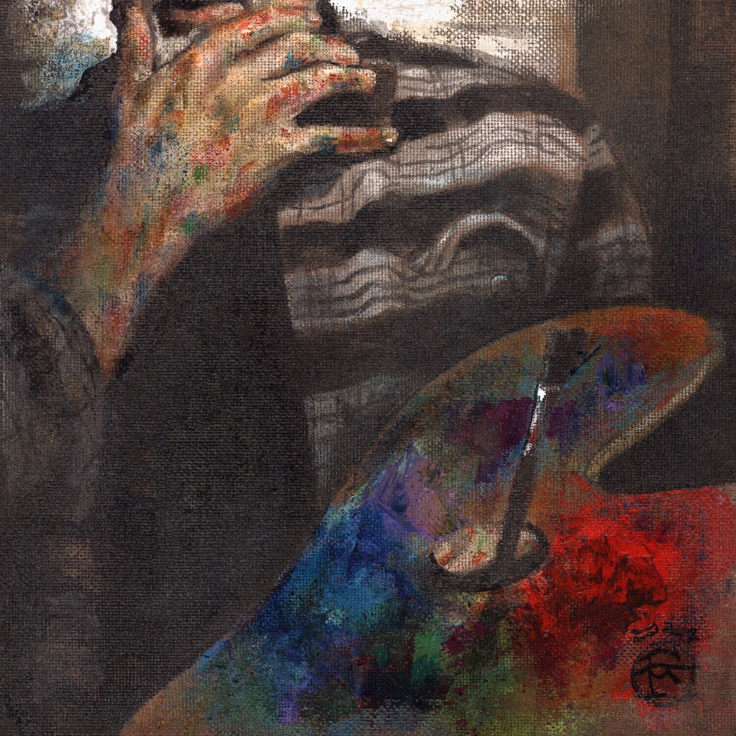 "Self-Portrait" Original Mixed-Media Work on Linen on Board