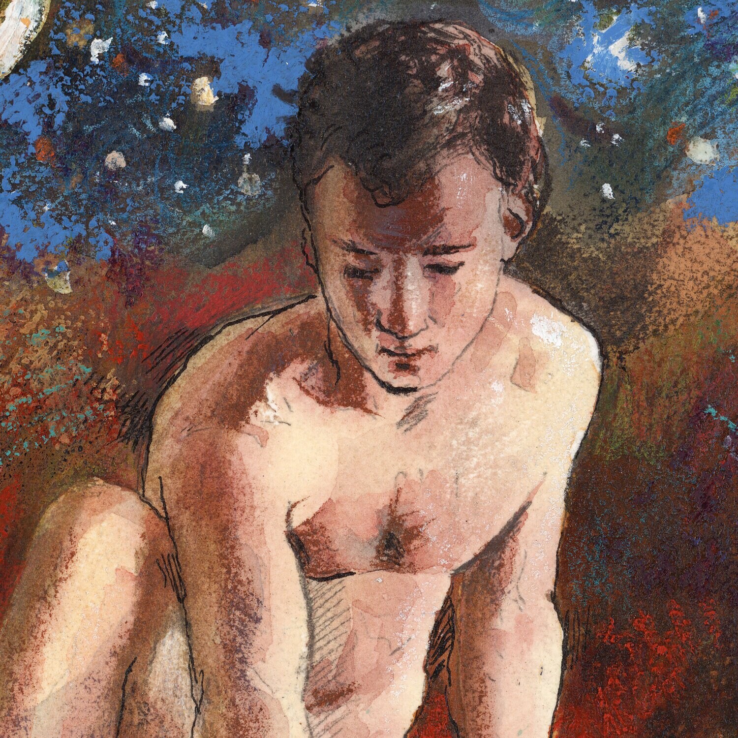 "Narcissus" Original Mixed-Media Work with Oil Pastel