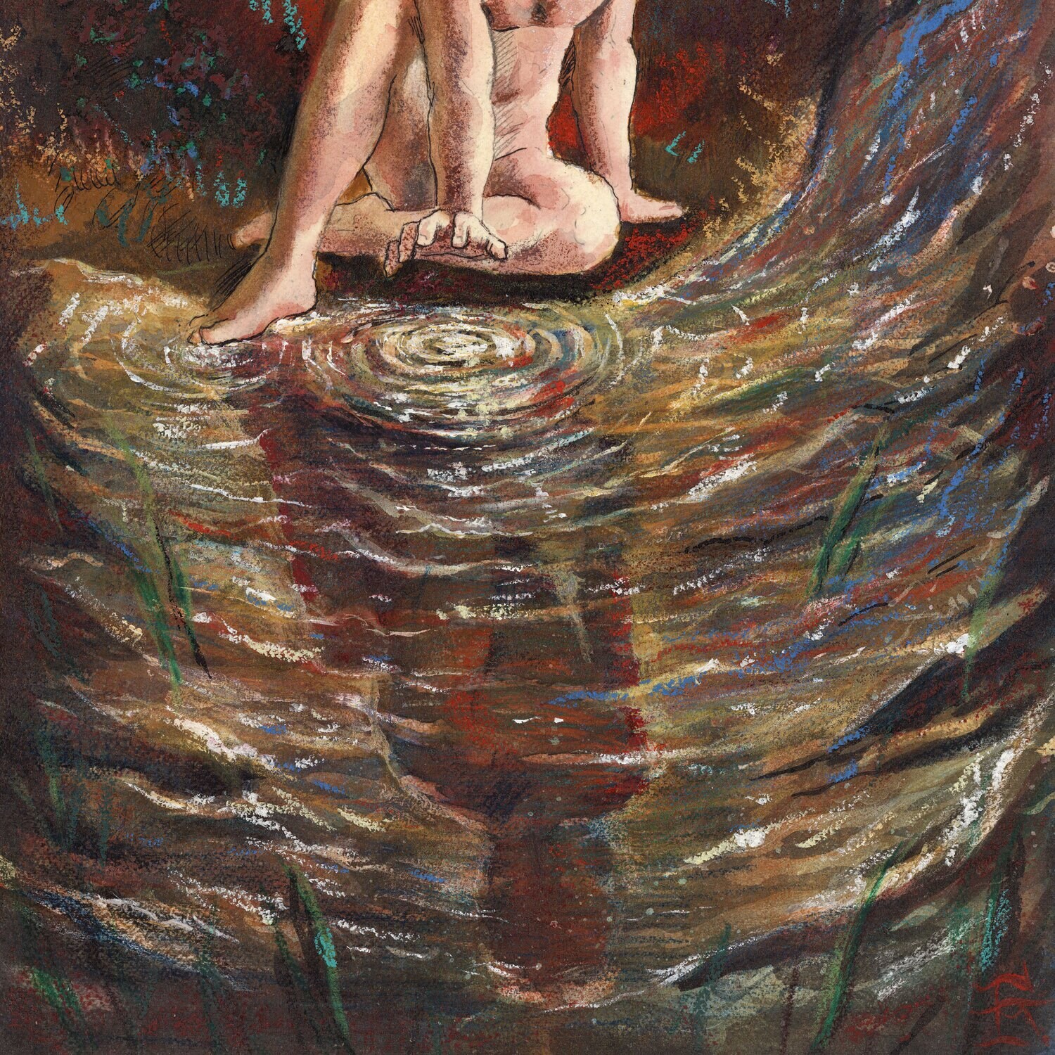 "Narcissus" Original Mixed-Media Work with Oil Pastel