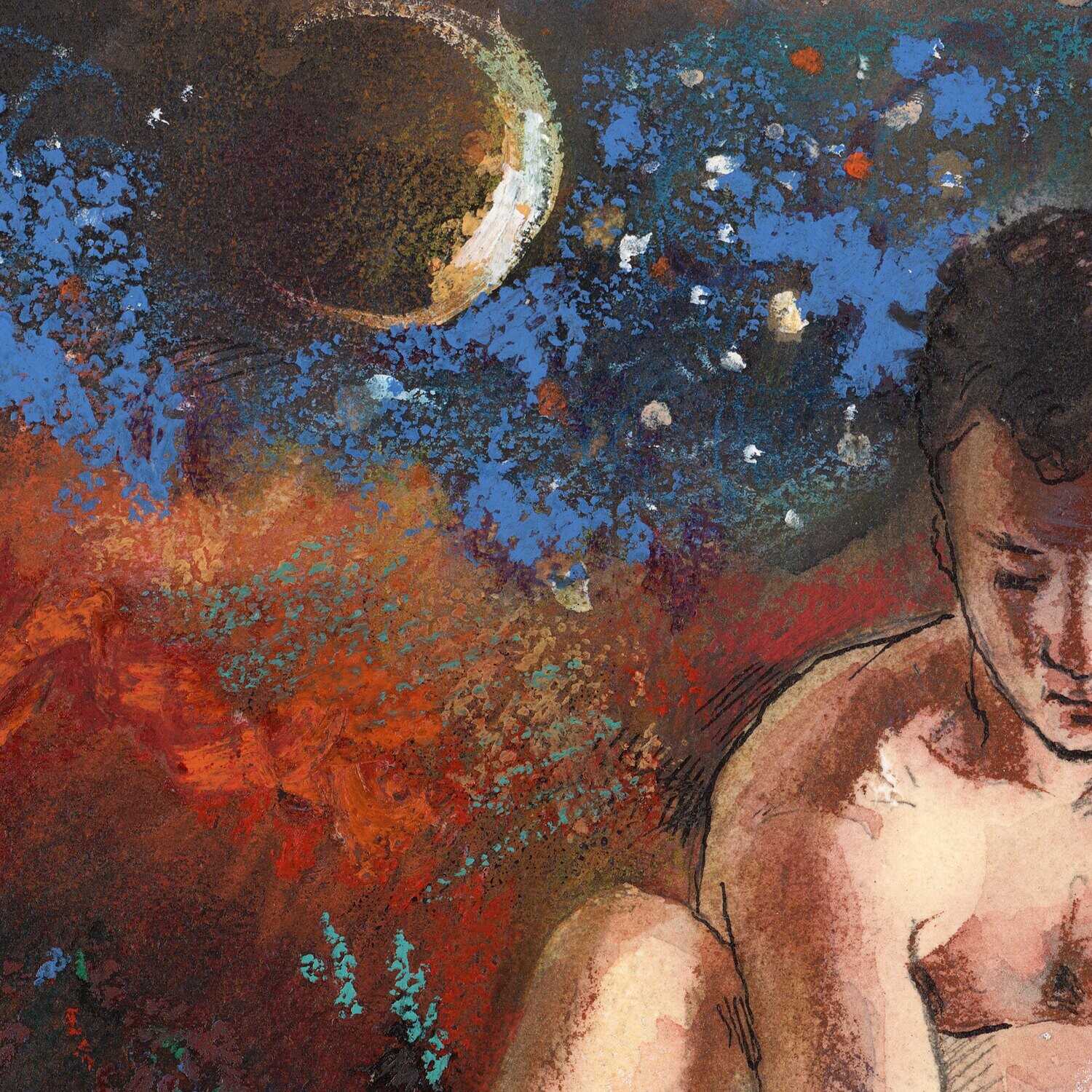 "Narcissus" Original Mixed-Media Work with Oil Pastel