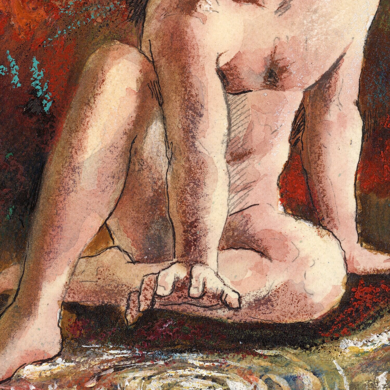 "Narcissus" Original Mixed-Media Work with Oil Pastel