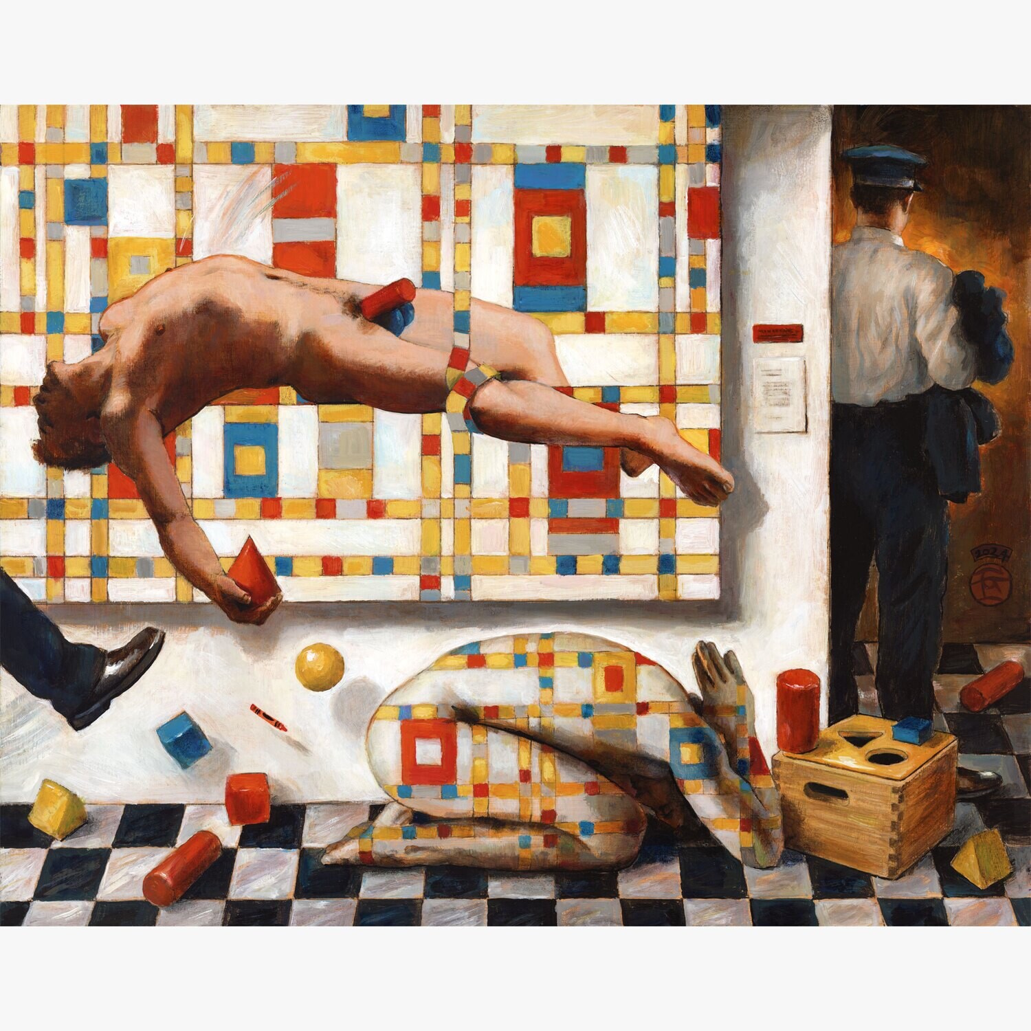 &quot;Mondrian’s Boogie-Woogie at the Museum of Misfit Men&quot; Original Painting on Panel | Free Shipping Worldwide