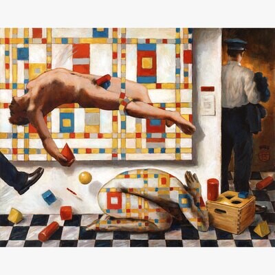&quot;Mondrian’s Boogie-Woogie at the Museum of Misfit Men&quot; Original Painting on Panel | Free Shipping Worldwide