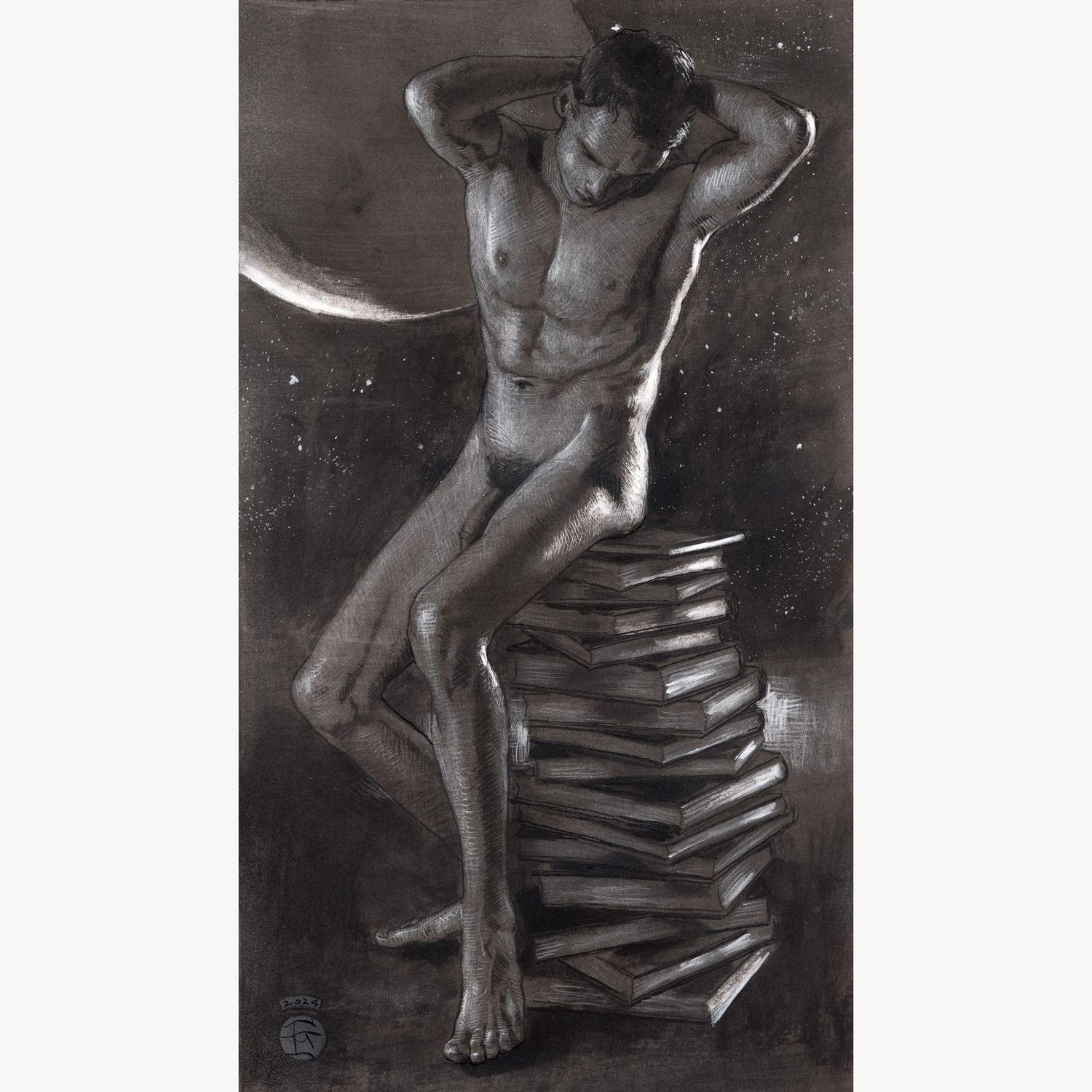&quot;Lost in Thought&quot; | Original Grisaille Work on Paper | Free Shipping Worldwide