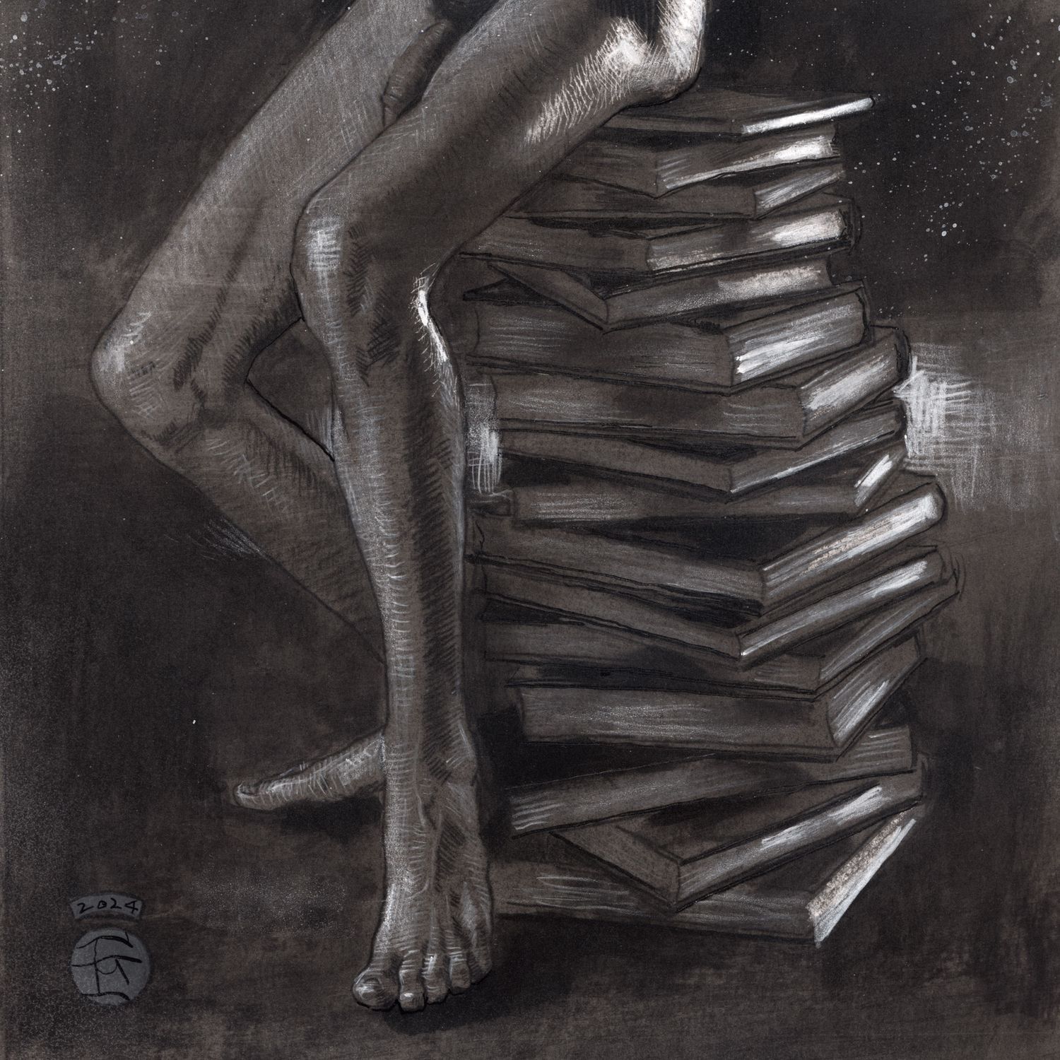 "Lost in Thought" | Original Grisaille Work on Paper | Free Shipping Worldwide