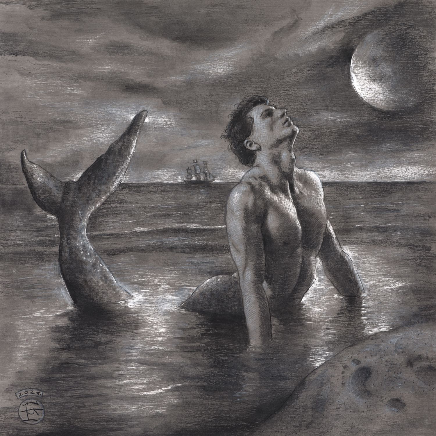 &quot;The Wishing Place&quot; | Original Grisaille Work on Paper | Free Shipping Worldwide