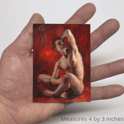 Seated Male Nude in Miniature | Original 4&quot; X 3&quot; Painting on Panel