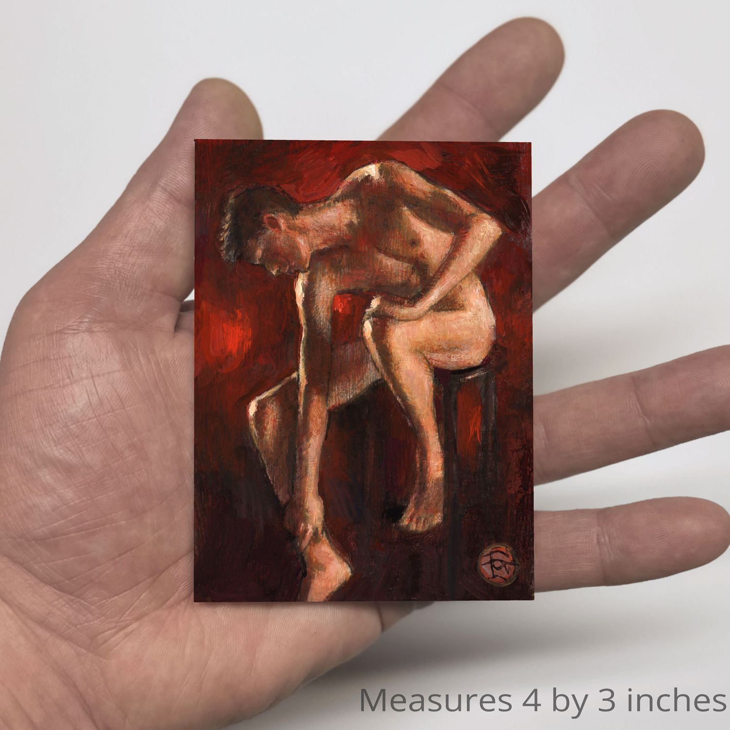 Seated Male Nude in Miniature | Original 4&quot; X 3&quot; Painting on Panel