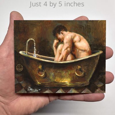 &quot;Running Water&quot; Original Miniature 4&quot; X 5&quot;  Painting from the Tubs Series | Free Shipping Worldwide