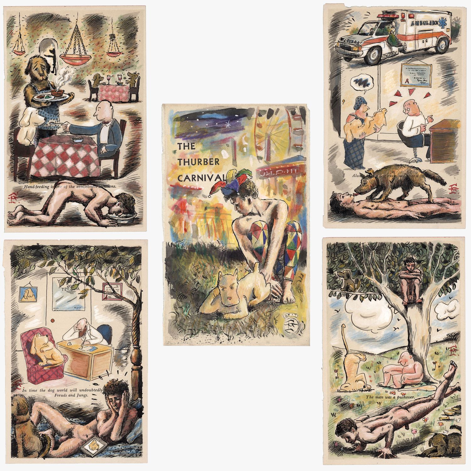 Watercolor Riffs on Pages from James Thurber Books