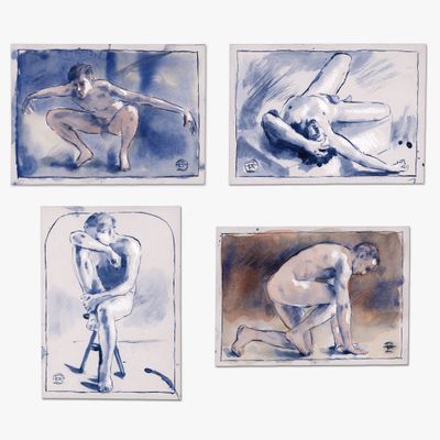 &quot;Blue Nudes&quot; Male Nude Watercolor Studies | Available Individually