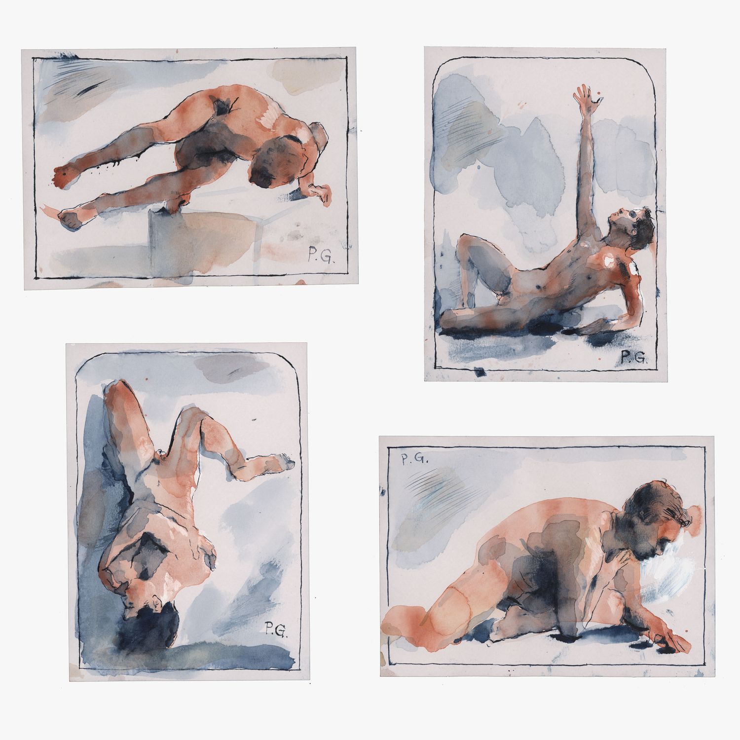 &quot;Blue Nudes&quot; Male Nude Watercolor Studies | Available Individually