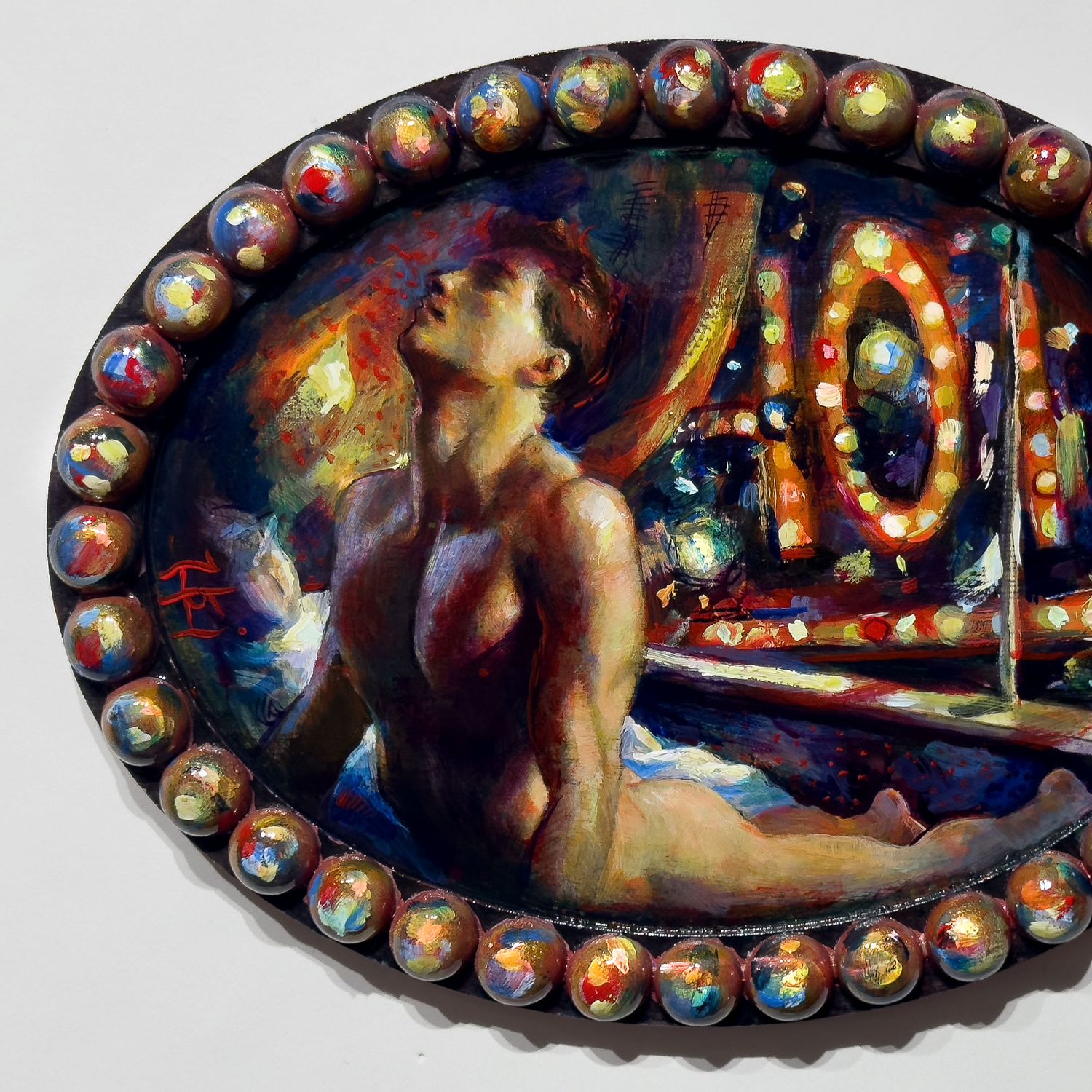 "The Layover" Original Painting on Oval Panel | Free Shipping Worldwide