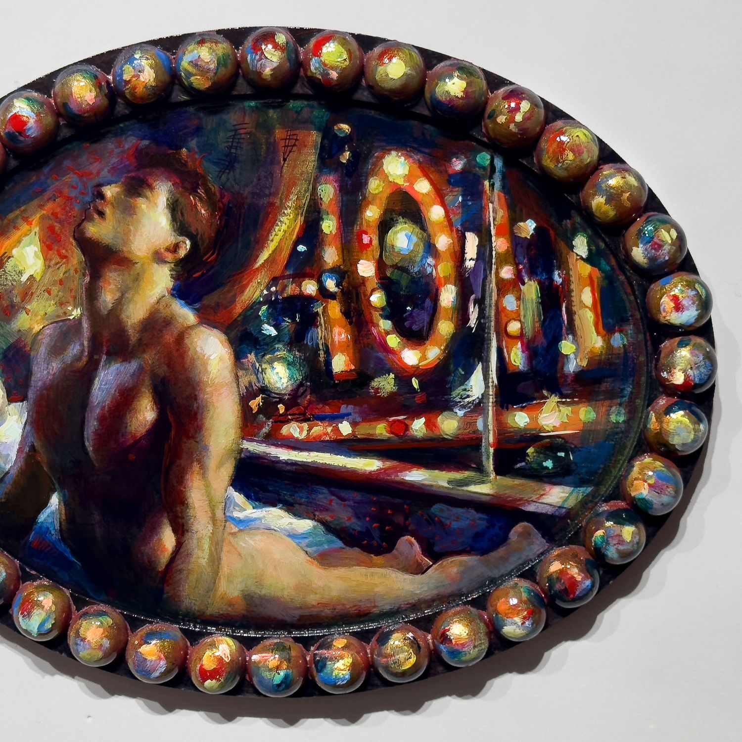 "The Layover" Original Painting on Oval Panel | Free Shipping Worldwide