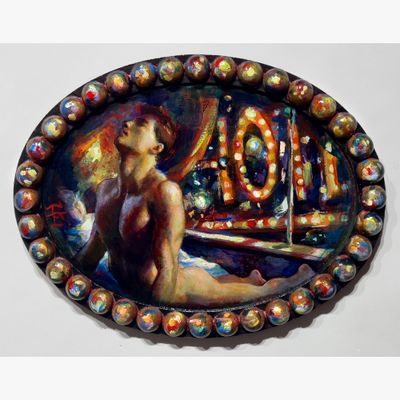 &quot;The Layover&quot; Original Painting on Oval Panel | Free Shipping Worldwide