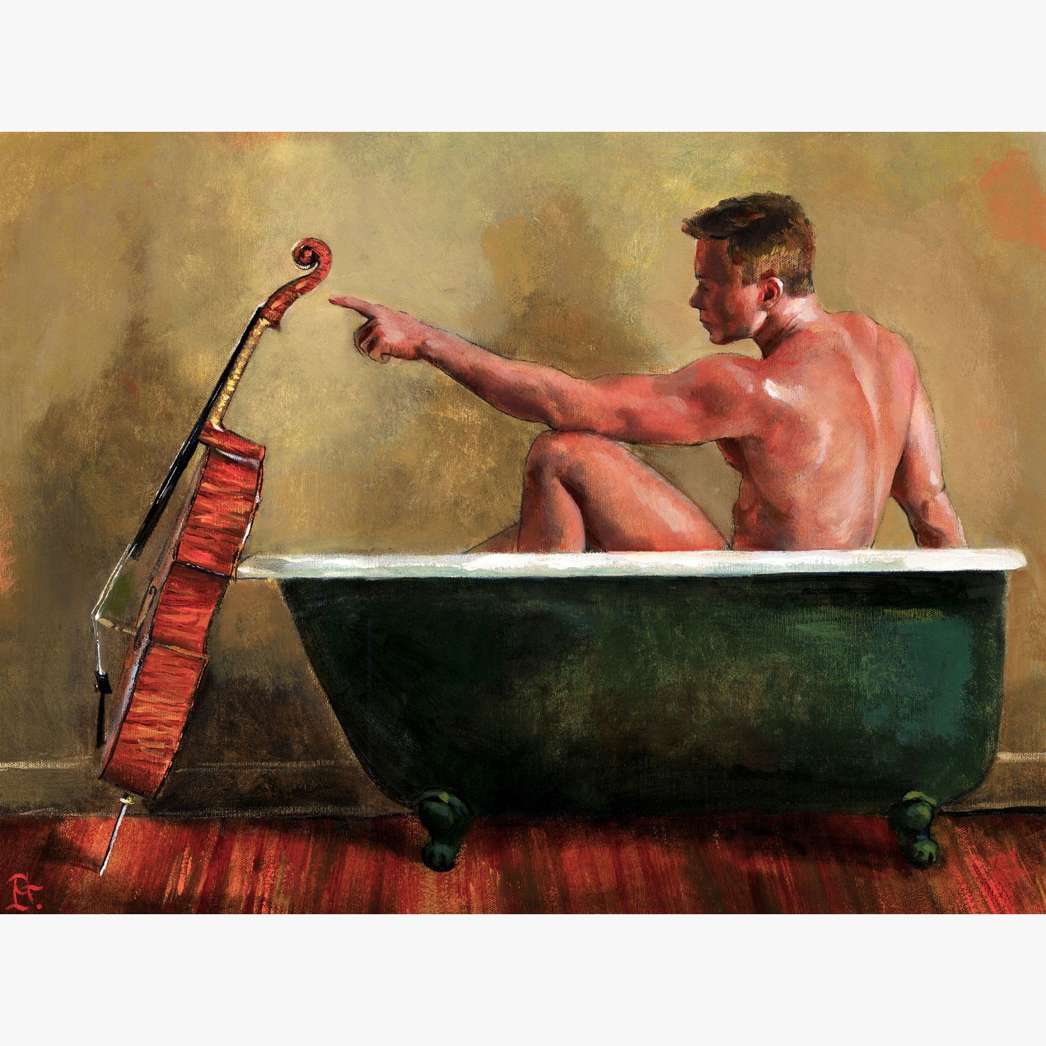 "A Cellist Elevated by His Bath" "A Cellist Elevated by His Bath"