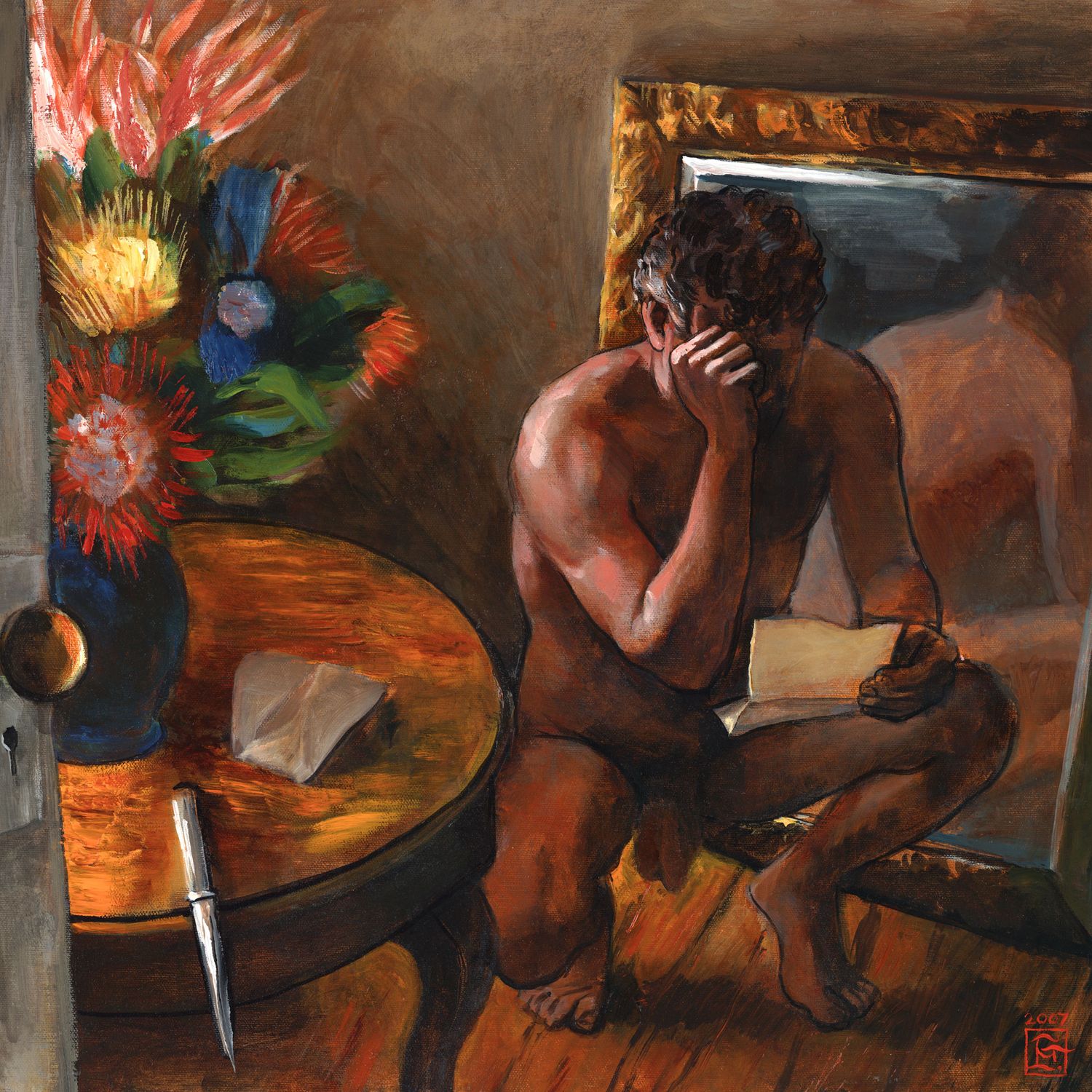"Reader in the Mirror" (Self-Portrait)