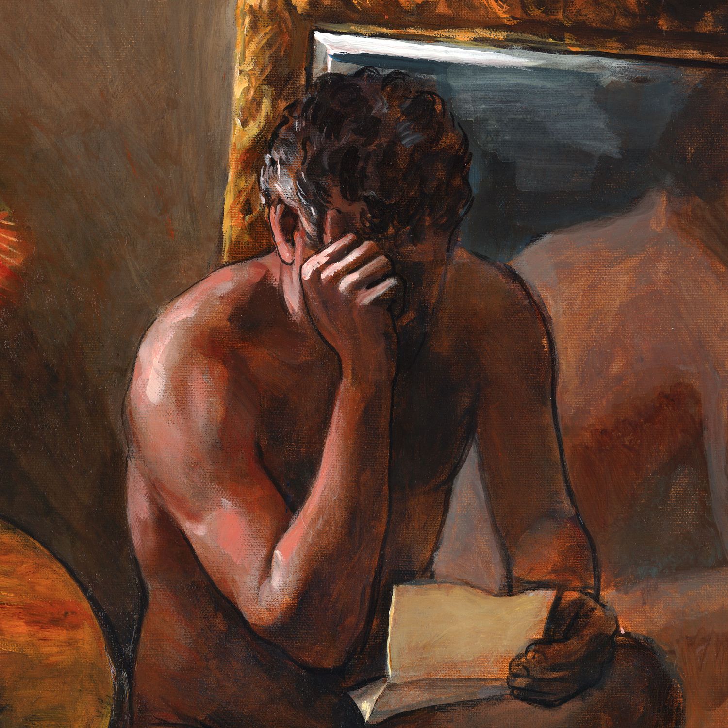 "Reader in the Mirror" (Self-Portrait)