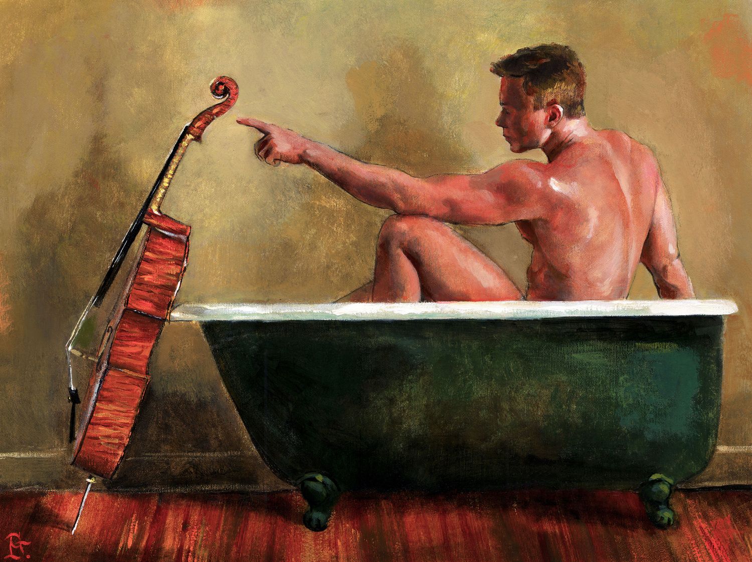 "A Cellist Elevated by His Bath" Original Work