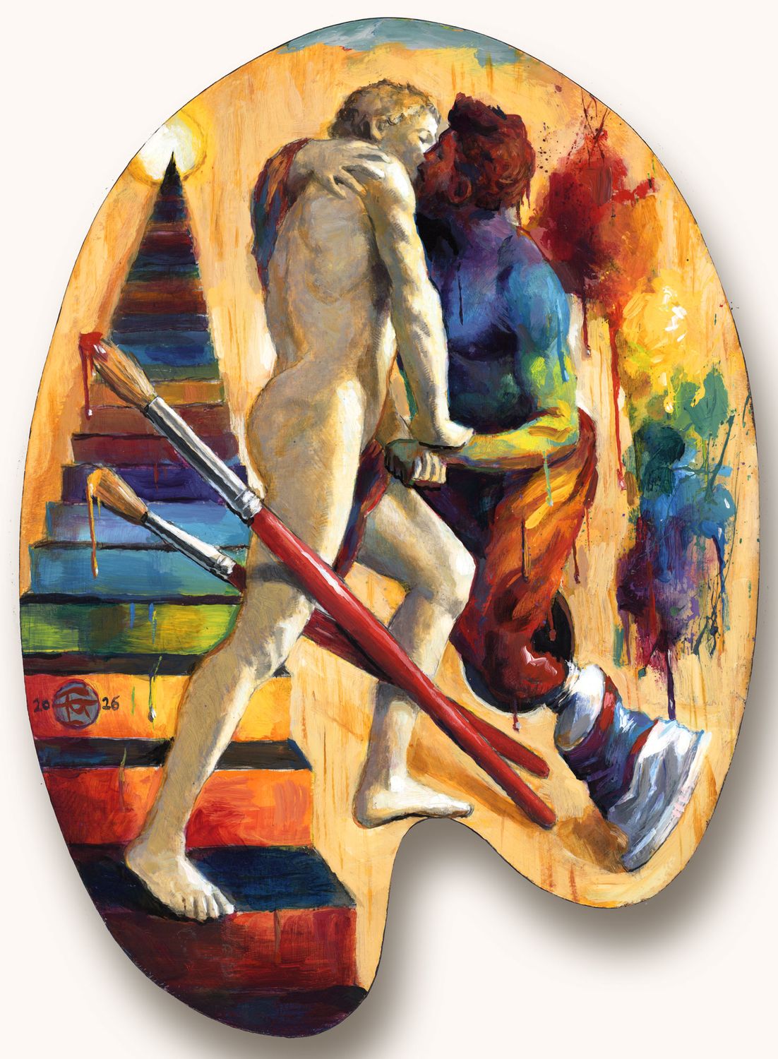 "Color's Embrace" Original Painting on Palette