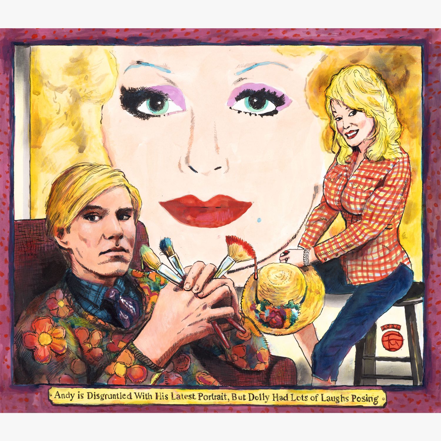 "Andy is Disgruntled With His Latest Portrait, But Dolly Had Lots of Laughs Posing"