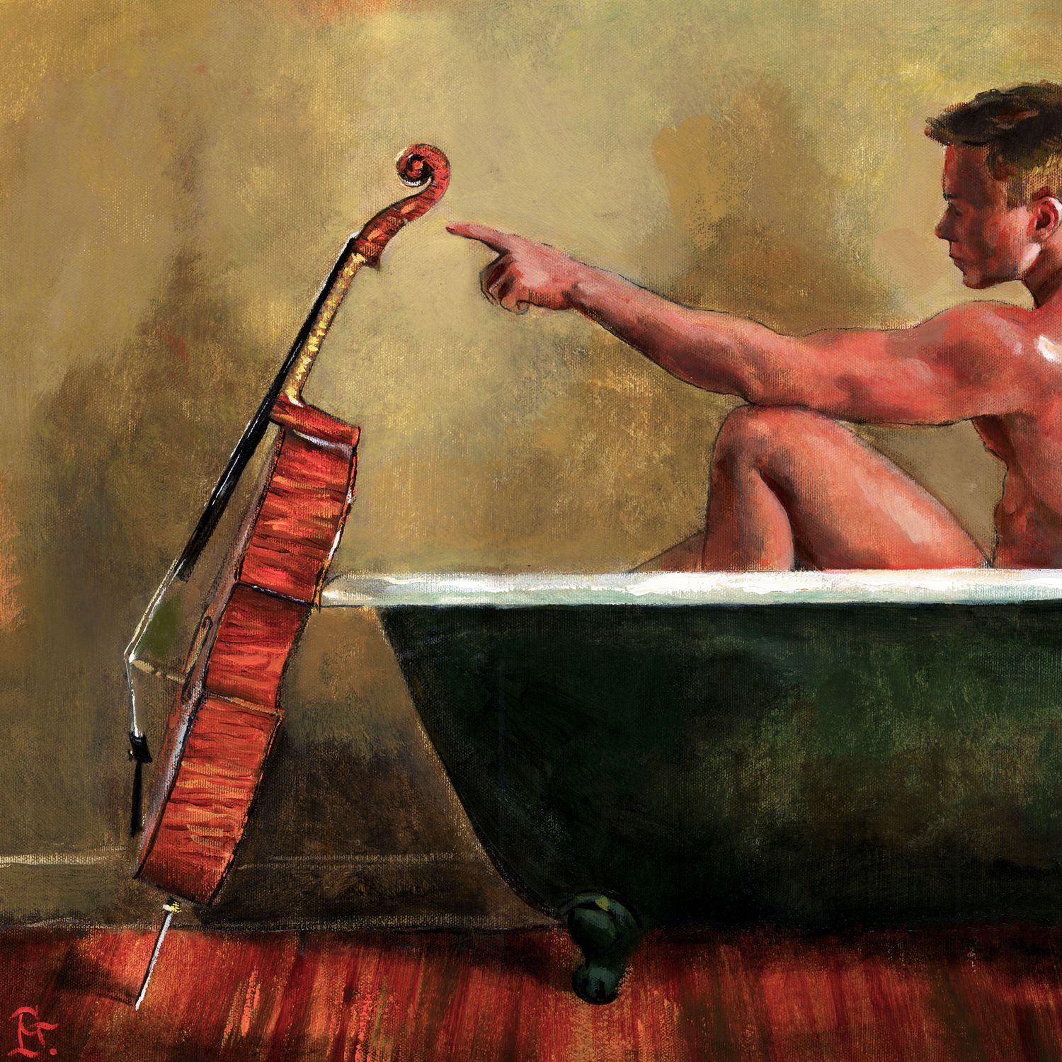 "A Cellist Elevated by His Bath"