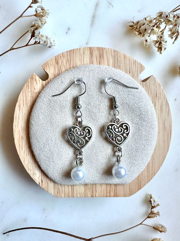 Boucles d'oreilles coeur et perle