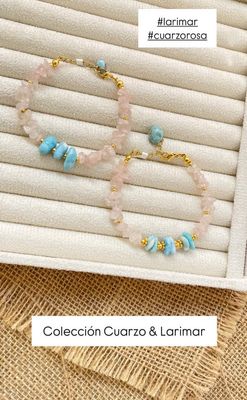 Pulsera Cuarzo Rosa con Larimar 🩷🩵