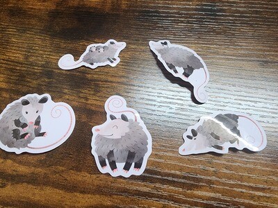 Watercolor Possum Multi-Pattern 2 in Sticker Decal