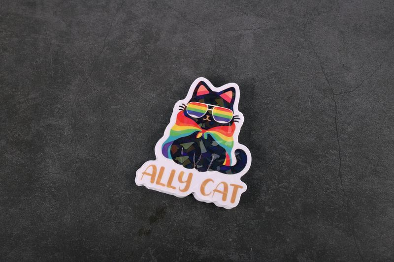 Ally Cat LGBT Pride 3-inch Broken Glass Holographic 2 in Sticker