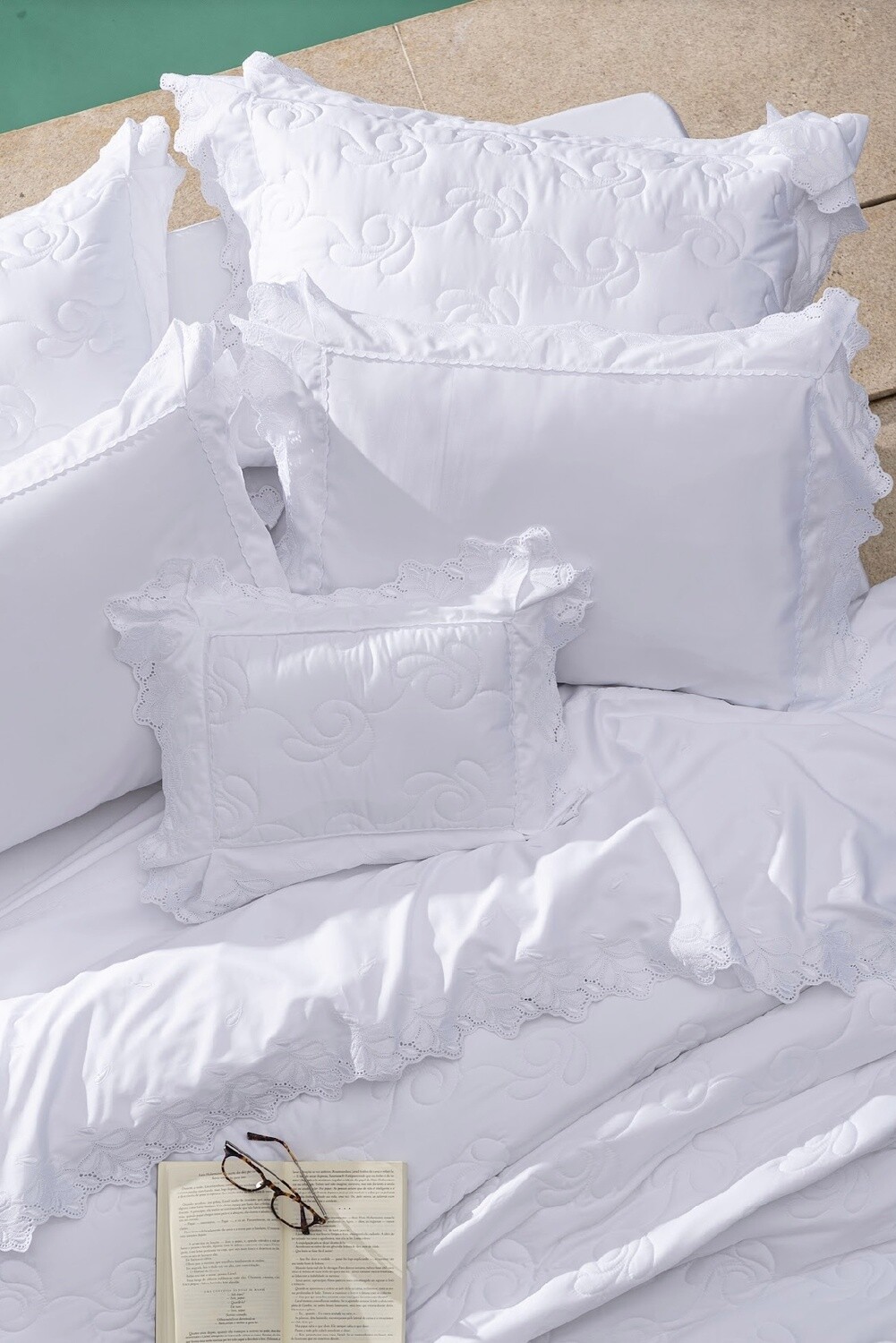 BED SHEET SET KING FOLIAGE, Color: White