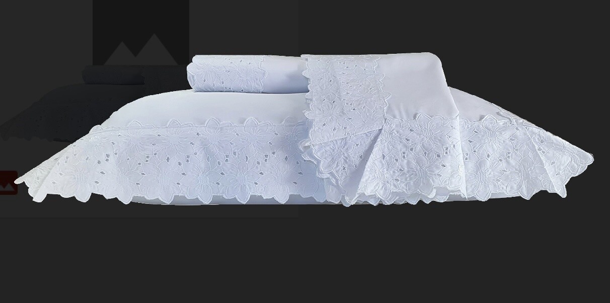 BED SHEET SET KING IRIS, Color: White