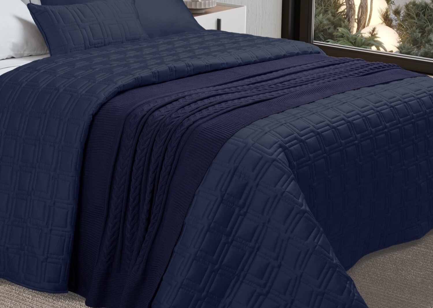 BED RUNNER TRICOT 03 pcs, Color: Navy blue