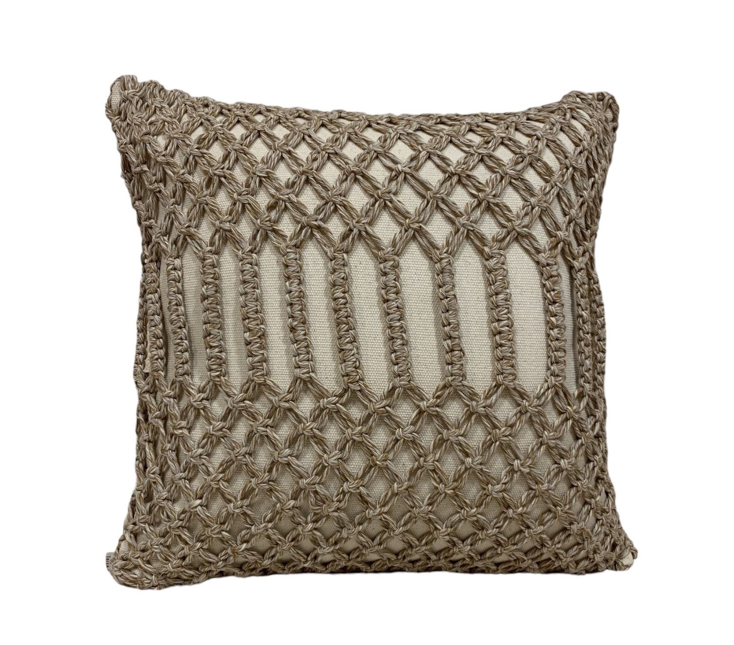CUSHION COVER MACRAME FIO 0.45 X 0.45 47, Color: Beige/Brown