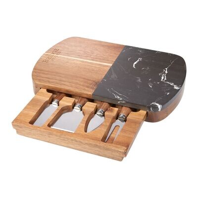 Black Marble Cheese Board Set with Knives