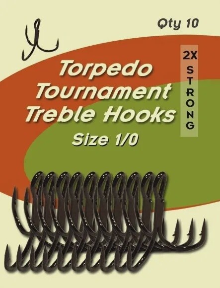 Torpedo Tournament Treble Hooks Black 10pk #1/0