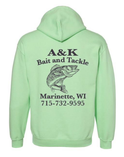 Mint Green A&amp;K Hooded Sweatshirt, Logo Color: Black, Size: XS