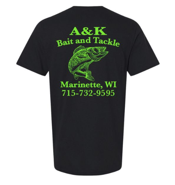 Black A&amp;K T-Shirt, Logo Color: Green, Size: XS