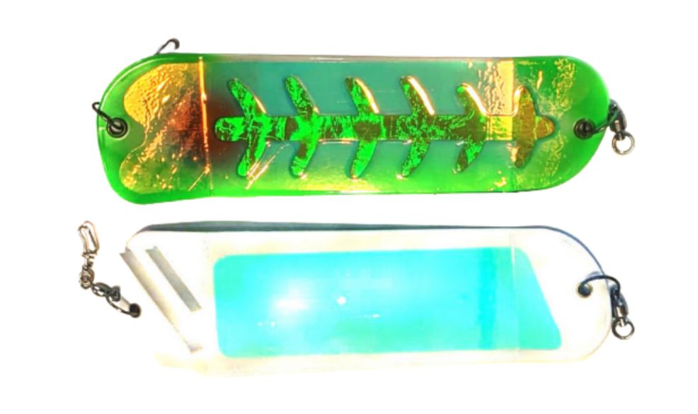 Salmon Candy Flasher 8" White Green Jeans UV