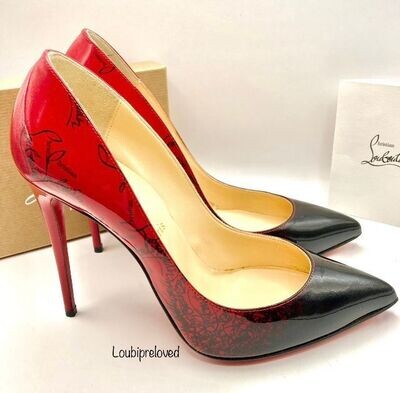 Christian Louboutin Pigalle Follies 100 Ltd Edition Red-Black Degrade CL Signature Patent Calf UK 5 (EU 38)