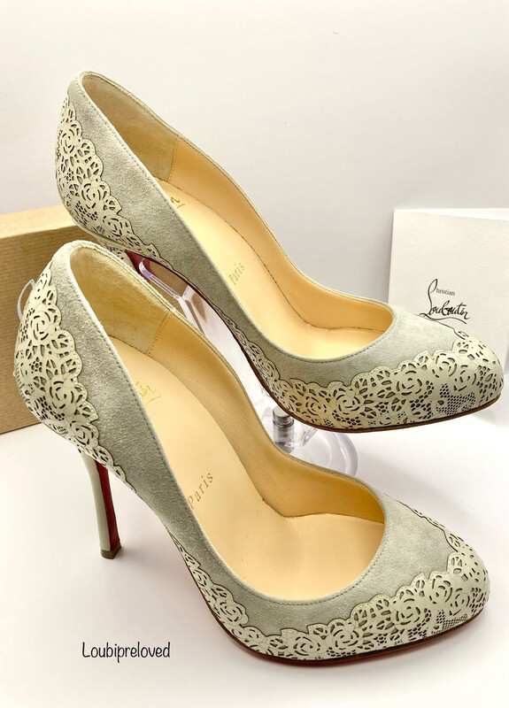 Christian Louboutin Court Pumps 100 Light Grey Suede/Natural Leather UK 4 (EU 37)