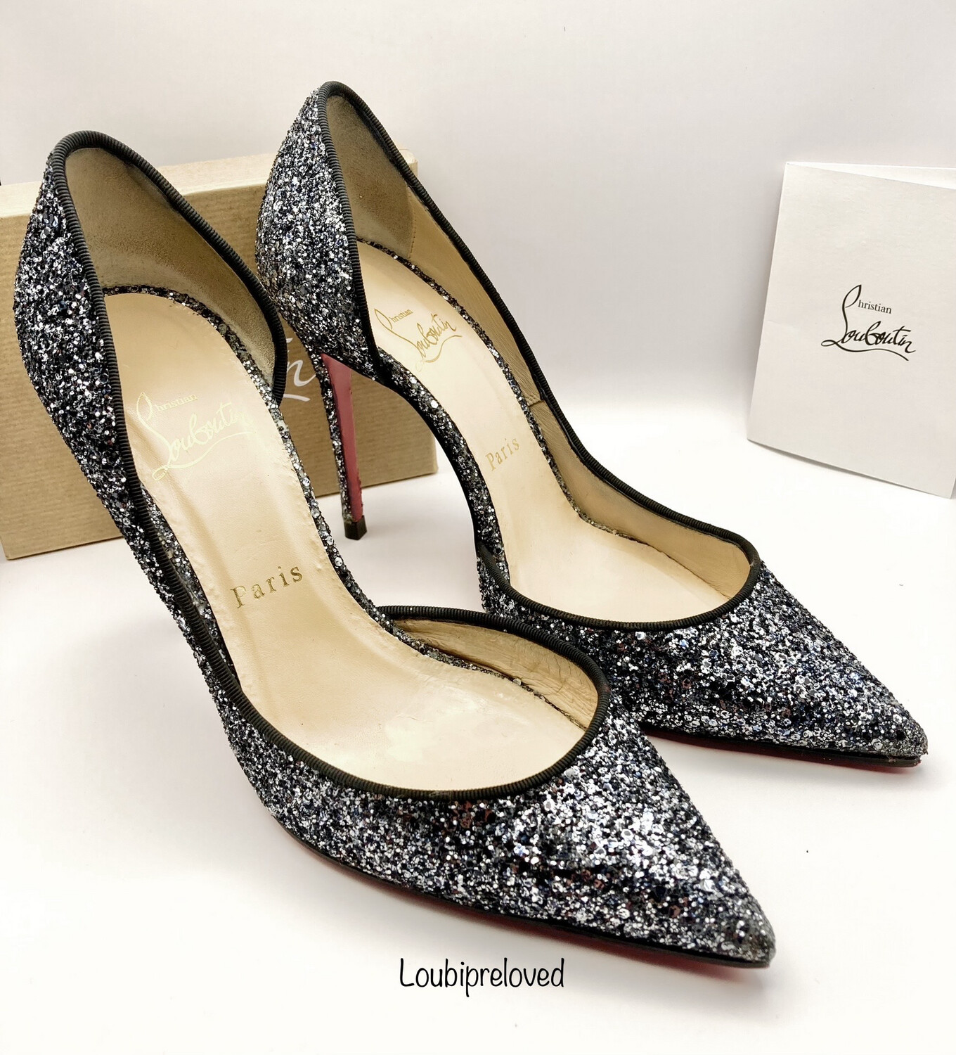 Christian Louboutin Iriza 100 Glitter GG Blue Khol Black UK 4.5 (EU 37.5)