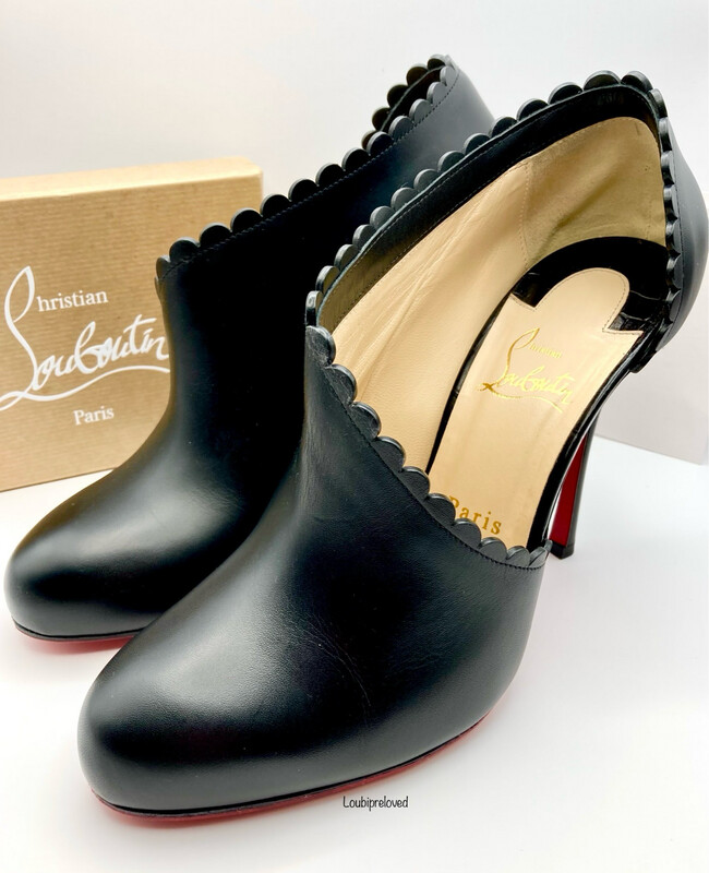 Christian Louboutin Scalopo Shoe Boot 100 Black Califi Calf/Cuoio Heel UK 6.5 (EU 39.5)