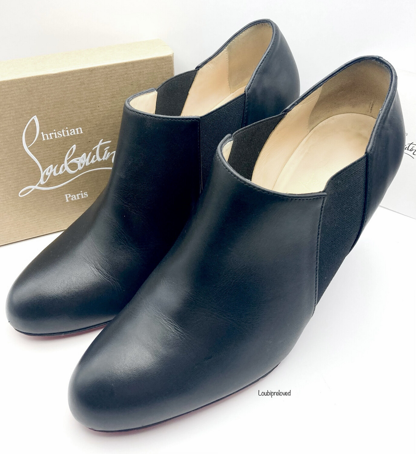 Christian Louboutin Low Ankle Chelsea Booty 85 Black Leather Calf UK 6.5 (EU 39.5)