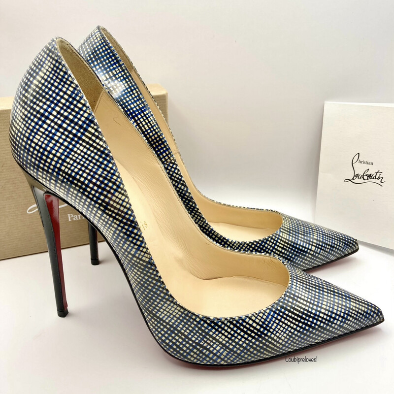 Christian Louboutin So Kate 120 Blue/Black/White Patent Calf UK 7 (EU 40)