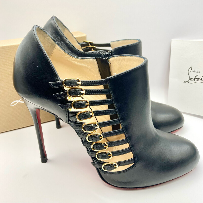 Christian Louboutin Low Ankle Buckle Booty 100 Black Leather Calf UK 4.5 (EU 37.5)