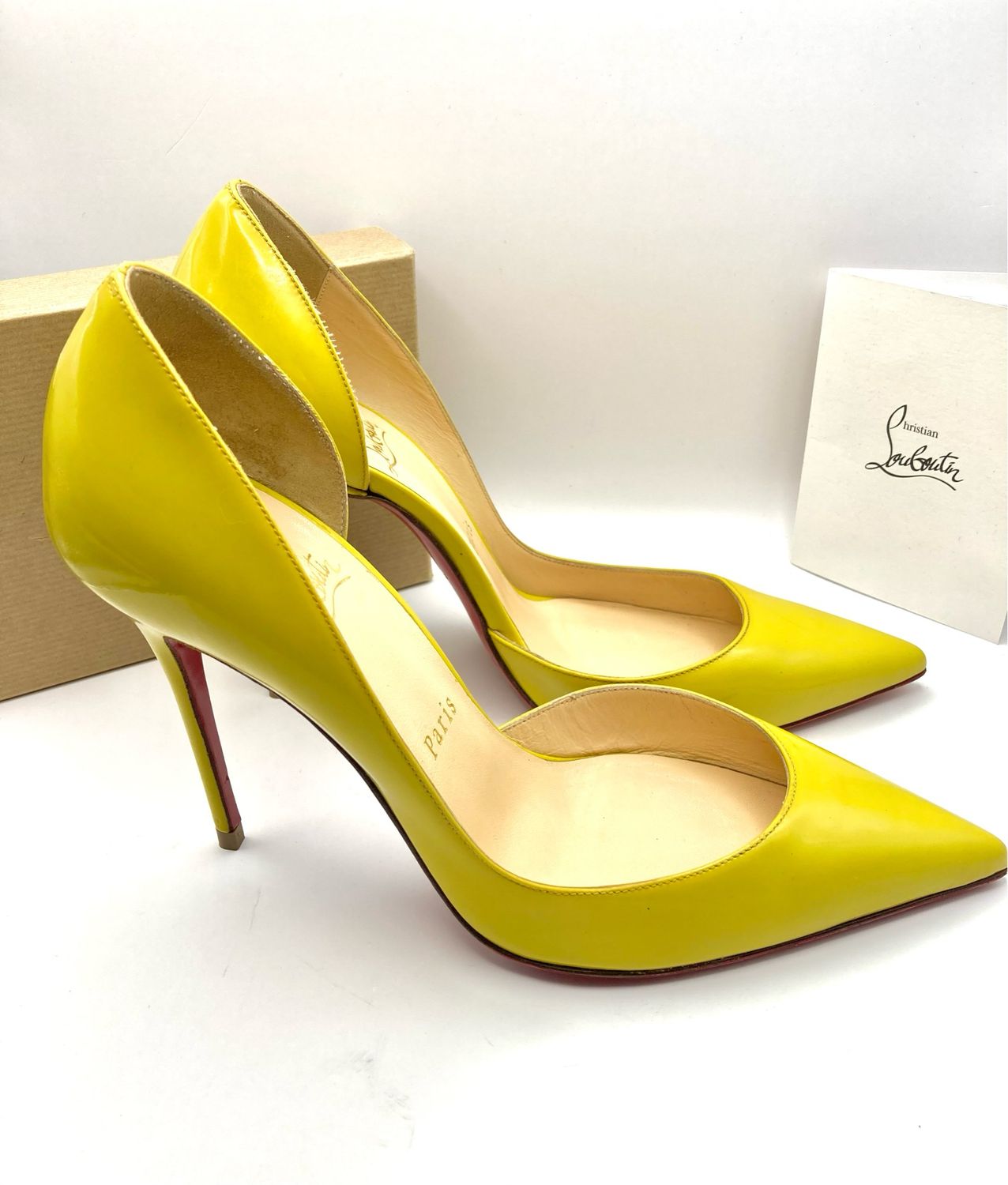 Christian Louboutin Iriza 100 Lime Yellow Patent Calf UK 5 38