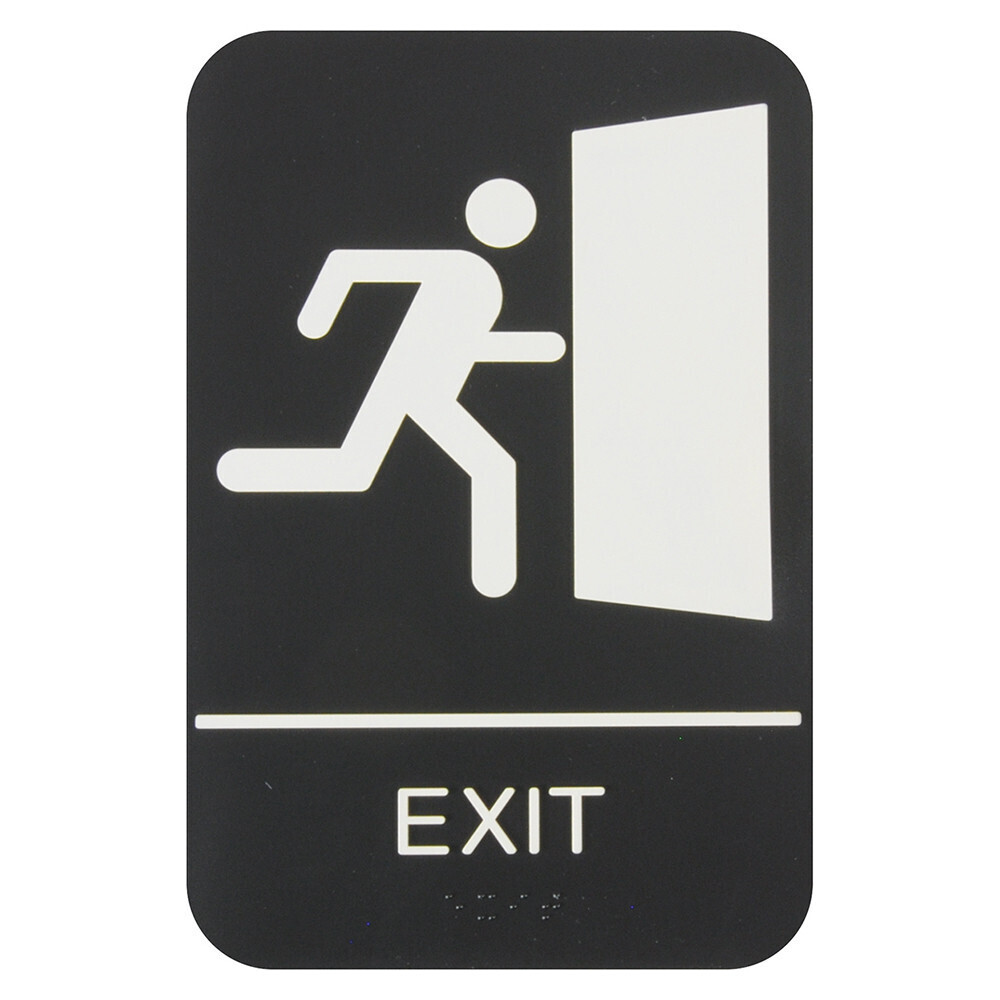Thunder PLIS6956BK Information Symbol Sign, 6&quot; x 9&quot;, &quot;Exit&quot;, with braille, self adhesive backing, white lettering on black background