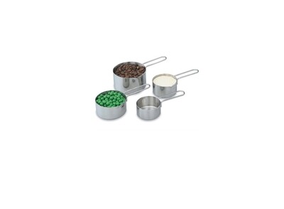 Vollrath 47119 Measuring Cup Set, four-piece, 300 series stainless steel, measurements stamped into side of each cup, integral spout, dishwasher safe, set contains; 1-cup, 1/2-cup, 1/3-cup, 1/4-cup